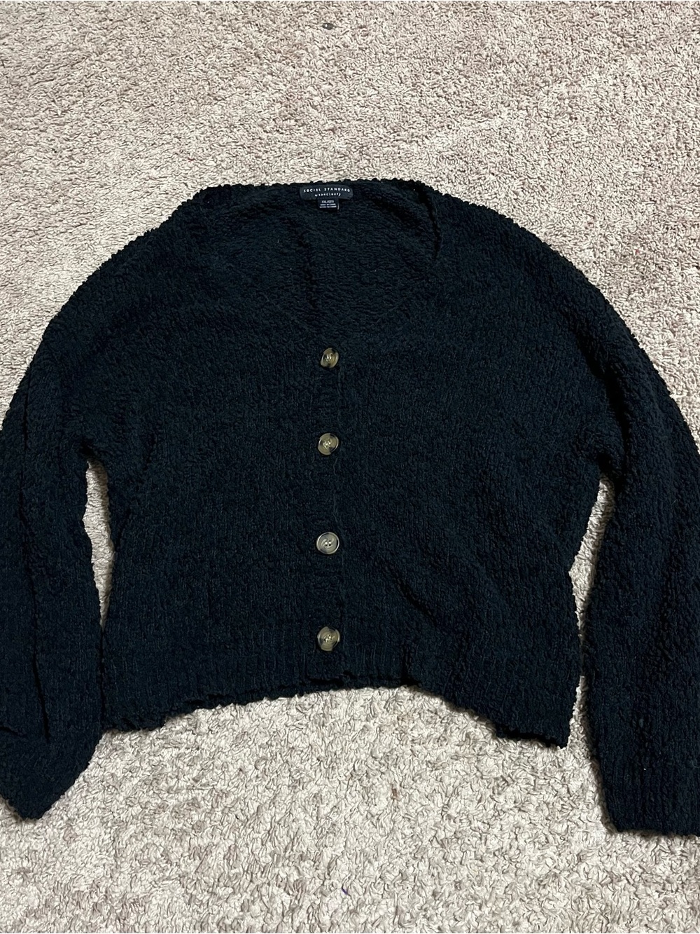 Social Standard by Sanctuary Black Knit V-Neck Button Cardigan XXL